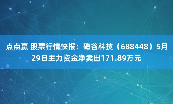 点点赢 股票行情快报：磁谷科技（688448）5月29日主力资金净卖出171.89万元